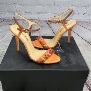 New in box Alexandre Birman python orange heels 5